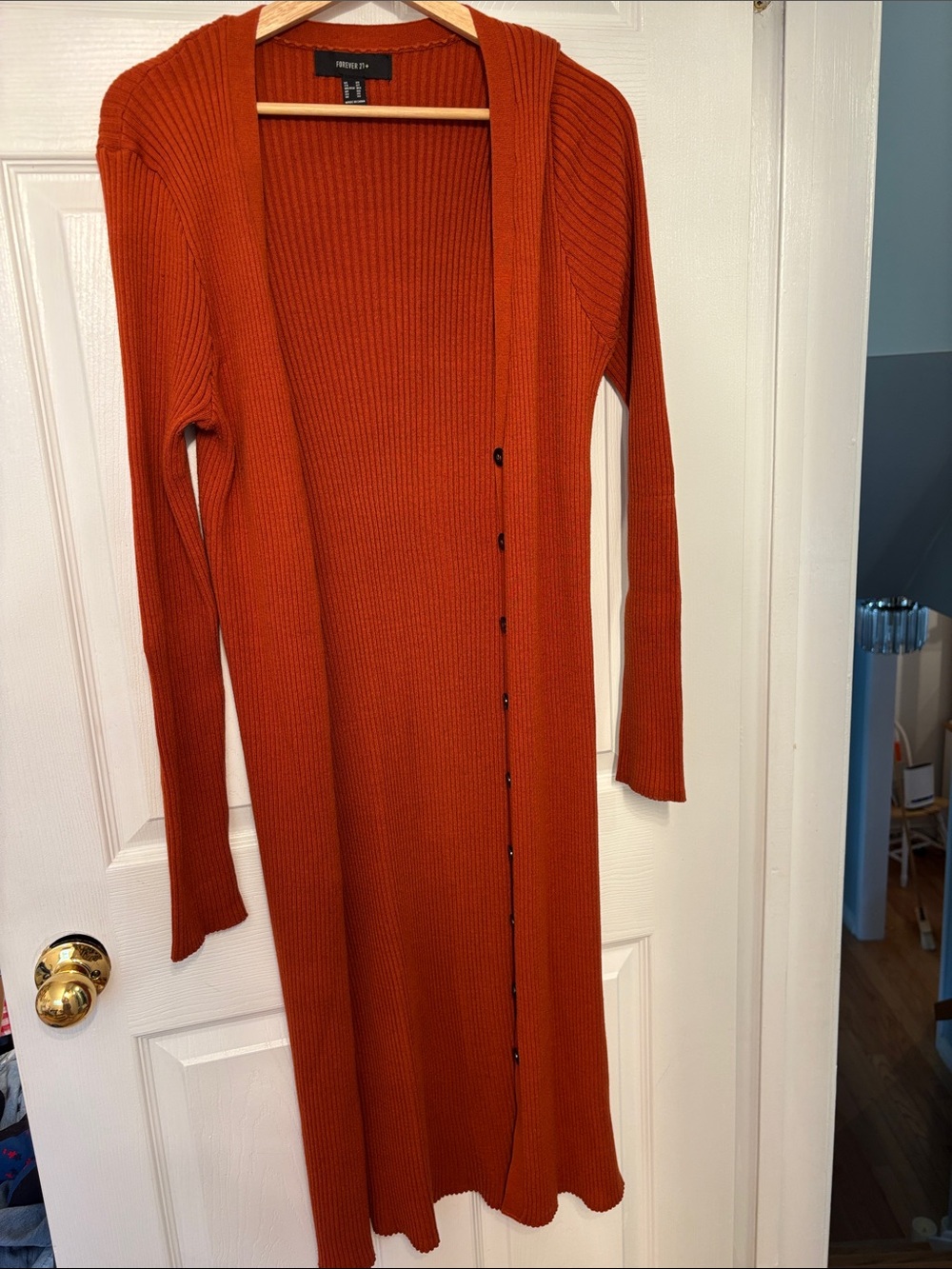 Forever 21 Burnt Orange Long Ribbed Button-Front Knit Dress